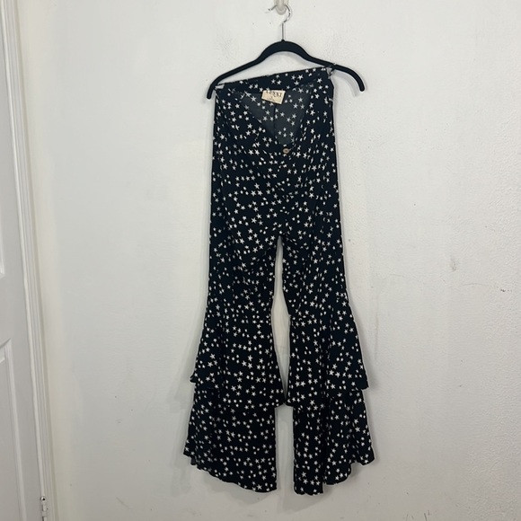 Free People Lenni star print wide flare leg pants size L - Picture 3 of 6